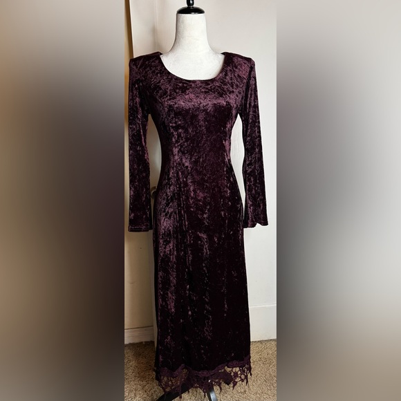 Vintage Mauve Velvet Sheath Midi Dress 90’s Witchy whimsigoth stevie knicks noir - Picture 3 of 14